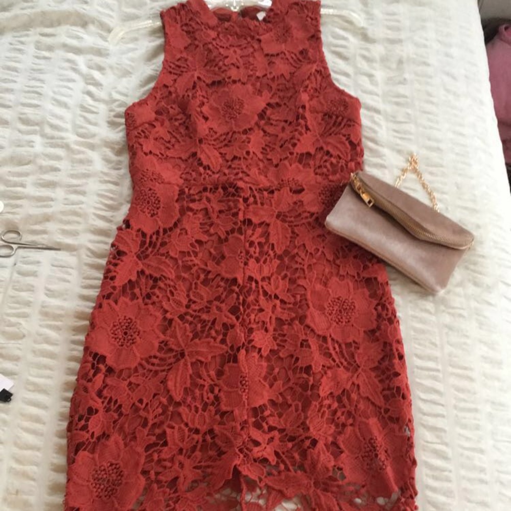 Burnt orange lace dress